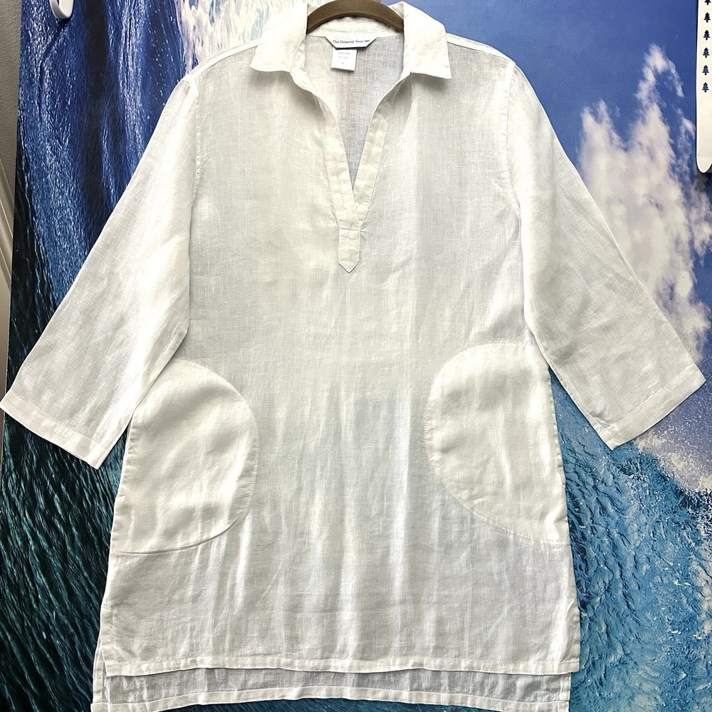 The Company Store Linen Tunic M Medium Popover Minimalist Artsy Lagenlook Beach‎